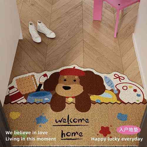 韩式多巴胺小狗入户地垫丝圈防滑耐脏脚垫进门玄关门口地毯可裁剪