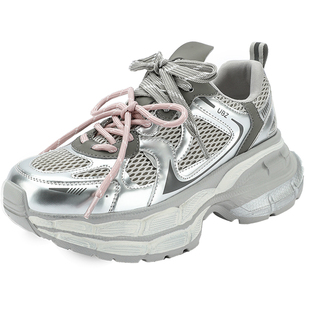 UBZ 厚底老爹鞋女款2026年春秋新款增高网面透气格雷系运动休闲鞋