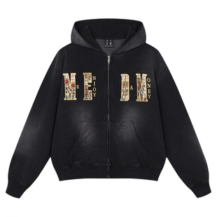 MEDM 东郊记忆--限定水洗做旧破洞休闲连帽卫衣男女拉链加绒帽衫