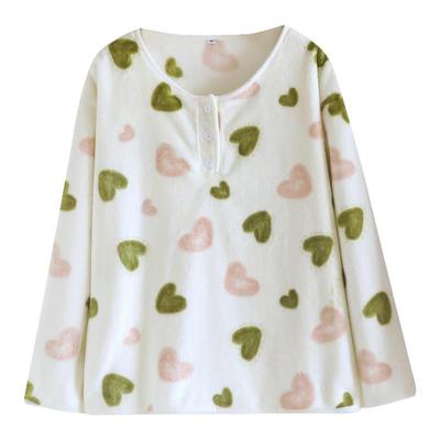 冬季睡衣上衣女加厚法兰绒保暖珊瑚绒简约加绒圆领套头单件家居服