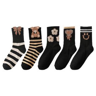 秋冬笑脸羽毛纱袜子女中筒袜韩版高级网红ins潮小熊长袜配鲨鱼裤