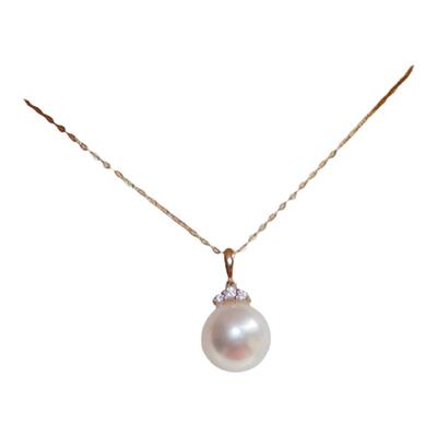 日本海水珍珠圆形吊坠18K金锆石