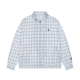 美国ELEMENT滑板翻领夹克男宽松蓝白复古格纹哈灵顿工装休闲外套