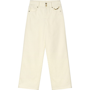 LK BENNETT米色直筒裤女2025冬新款薄绒简约高腰显瘦气质通勤百搭