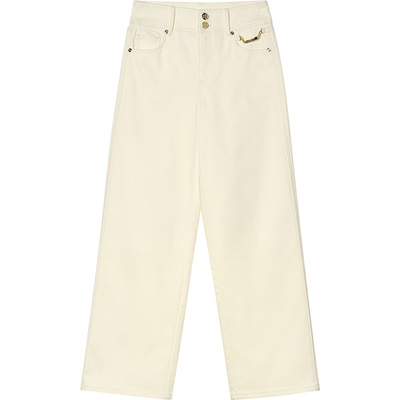 LK BENNETT米色直筒裤女2025冬新款薄绒简约高腰显瘦气质通勤百搭