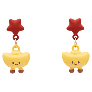 IPINK金元宝耳环新年耳夹女甜美可爱耳钉冬天耳饰无耳洞喜庆儿童