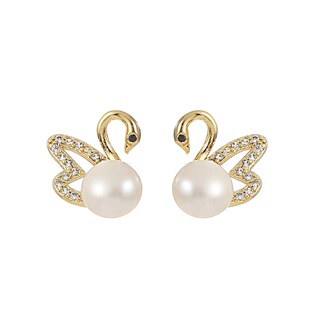 馨米娅法式高级感气质锆石天鹅淡水珍珠耳钉女2026年新款独特耳环