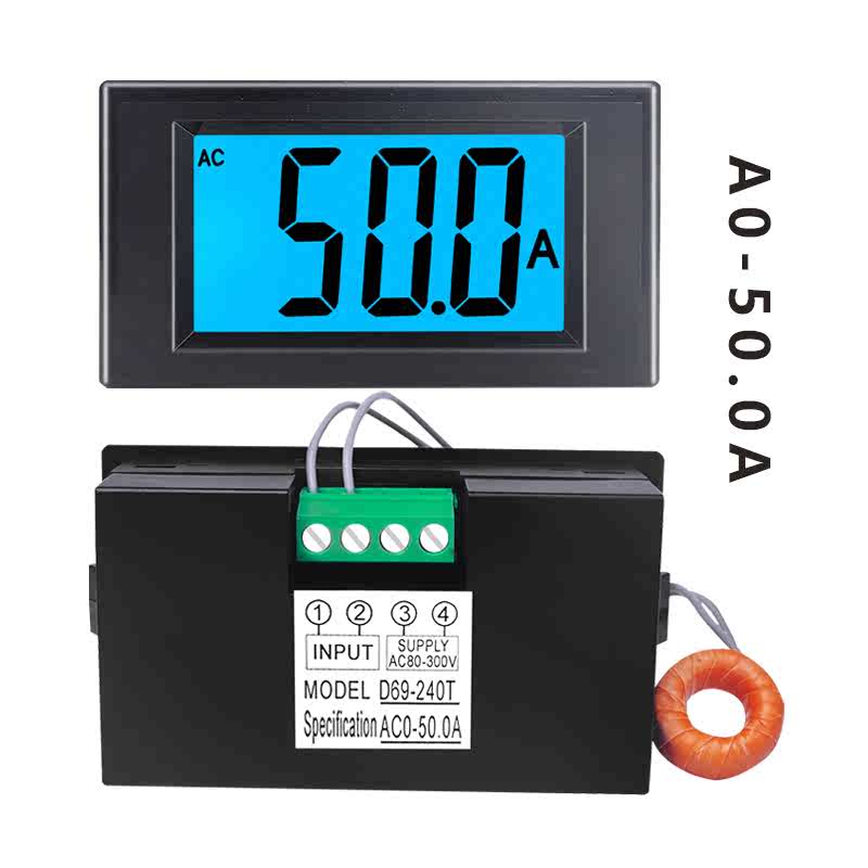 电流表数显交流20a50a100a200a250a检测显示模块D69-240T带互感器