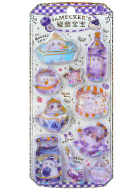 可爱猫咪立体带水灌油摇摇贴纸