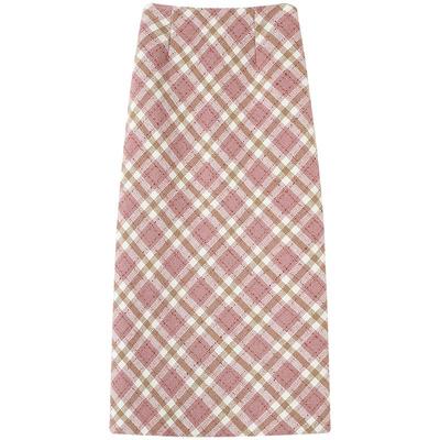 慕兔格子毛呢包臀半身裙