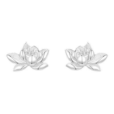 S999纯银针招财转运莲花耳钉