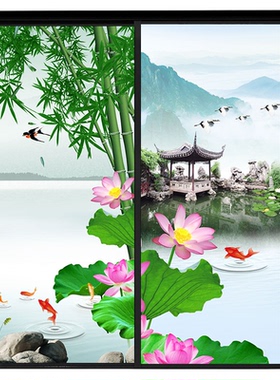 荷花玻璃贴膜防窥浴室玻璃门贴纸