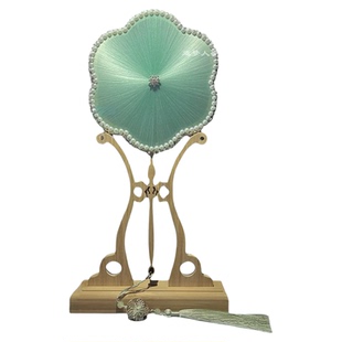 自制蚕丝扇桑蚕手工非遗团扇DIY完整材料包青绿色六瓣梅花形团扇