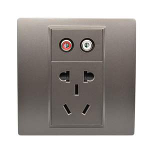 灰色双音频带五孔插座AV红白音频线双孔莲花头拧线二三插电源面板