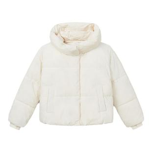 SPAO韩国同款冬季女士气质休闲连帽纯色短款棉服保暖面包服外套