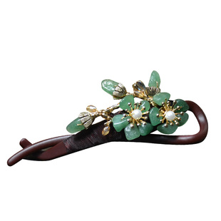 31街手工花枝发夹水晶原石古风发饰绿东陵紫晶头饰扭夹旗袍盘发配