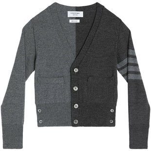 [3期免息]THOM BROWNE 儿童FUNMIX羊毛V领针织开衫毛衣