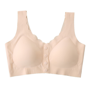 妈妈内衣女薄款背心式前扣文胸无钢圈胸罩中老年人冰丝无痕大码夏