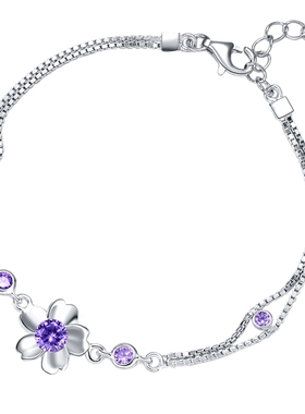 保真S925纯银手链紫钻