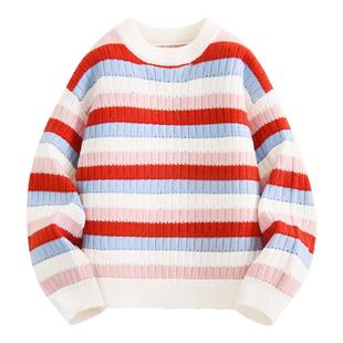真维斯club女童毛衣秋冬保暖针织衫2026新款儿童秋季条纹上衣女款
