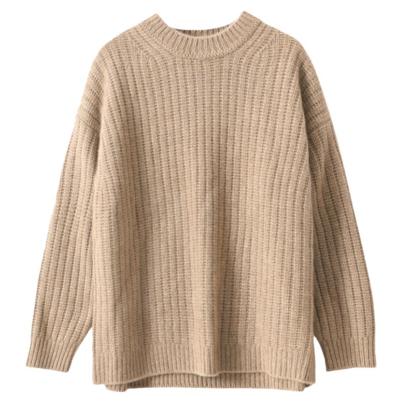 KAKA 巴黎秀款客订重磅山羊绒圆领慵懒女神宽松保暖针织套衫毛衣