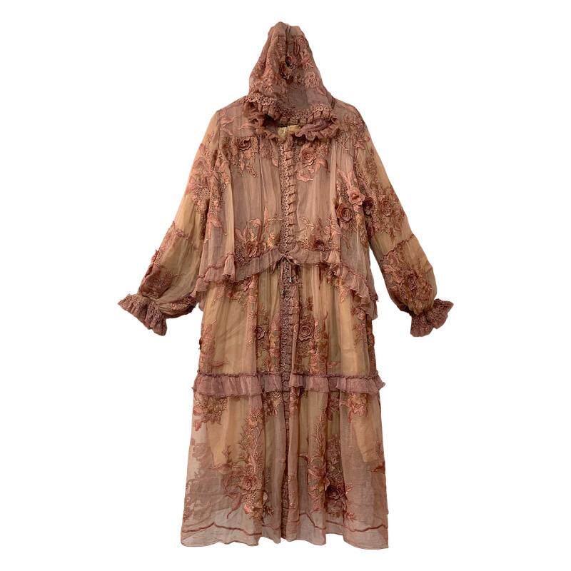 桑蚕丝棉服女中年妈妈复古高端刺绣假两件收腰轻薄保暖中长款外套