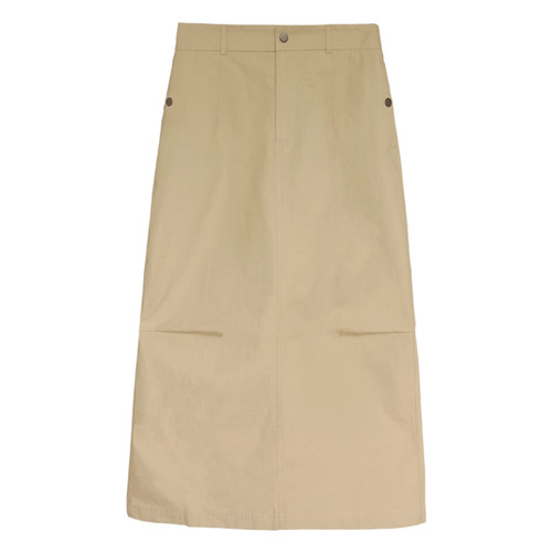 卡其色挺阔半身裙女春秋百搭美式高街包臀工装裙开叉高腰直筒长裙