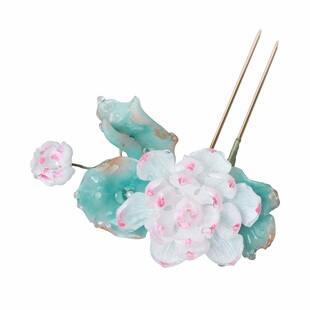 芙蕖 热缩花簪荷花头饰发饰发簪古风汉服新中式盘发发钗u型粉色女