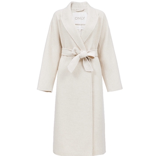 【ONLY奥莱】春季新款双面呢含绵羊毛翻领长款系带纯色毛呢大衣女