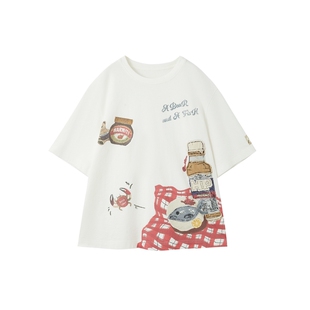 谜底印花T恤短袖2026夏新品趣味红格立体绣花复古活泼女262MT0605