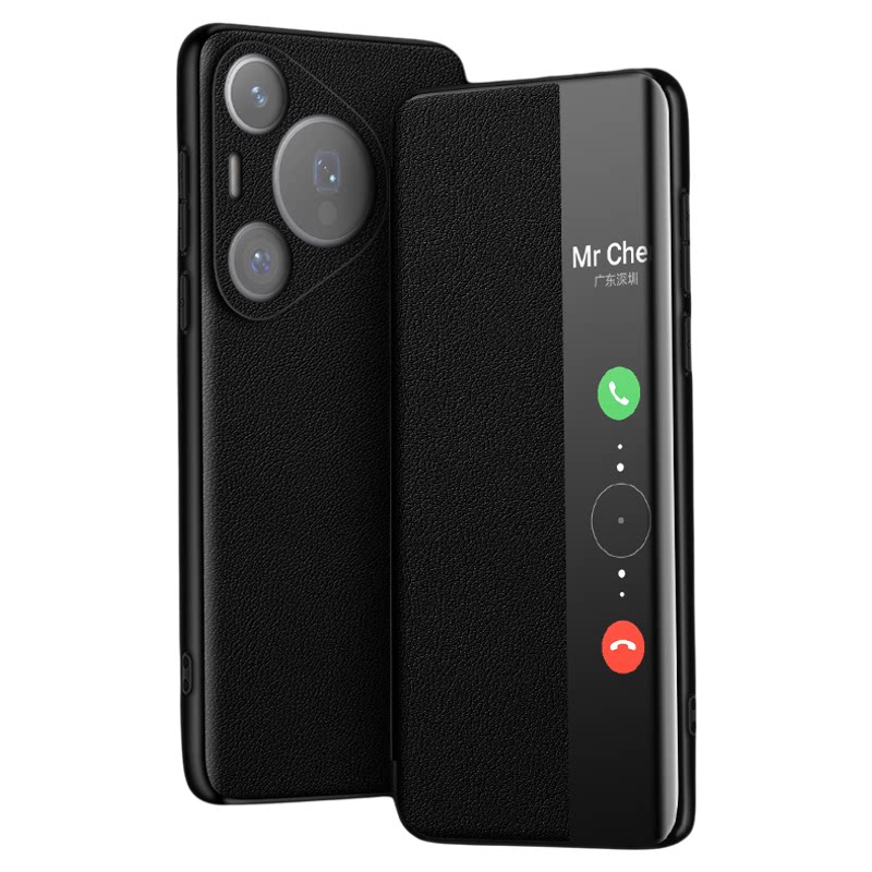 适用华为Pura70Pro手机壳新款pura70真皮翻盖p60Pro智能视窗pura90pro镜头全包p50pro防摔男