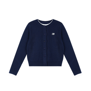 FDR官方店 撞色假两件针织衫女春季圆领休闲慵懒毛衣纽扣开衫上衣