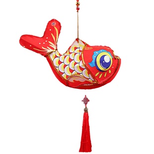 鲤鱼跳龙门翘头锦鲤宫灯笼 手提发光复古风红金鱼灯手工花灯成品