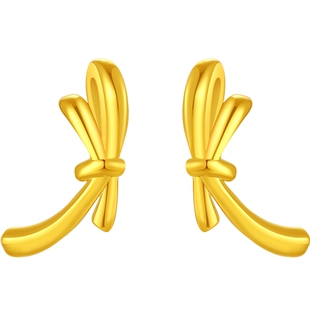 潮宏基至简黄18K金耳钉彩金耳饰蝴蝶结职场通勤送女友妇女节礼物