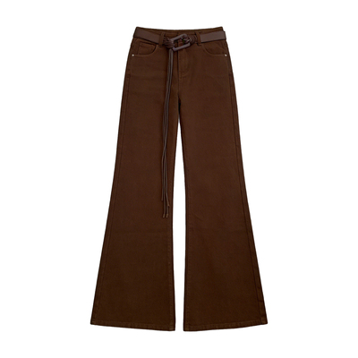 李李服饰加绒深咖色不贴腿微喇牛仔裤女2025冬季高腰显瘦垂感长裤