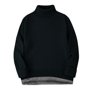 雪中飞一体高领毛衣男士冬季新年纯色加绒加厚保暖针织衫打底上衣