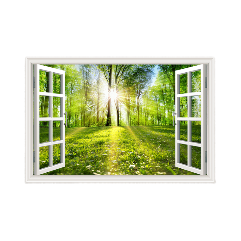 3d立体墙贴画风景画贴纸自粘客厅卧室背景墙面装饰假窗户山水壁画