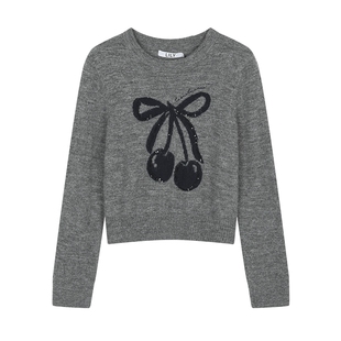 【商场同款】LILY2025春新款女装减龄甜美樱桃亮片圆领针织衫毛衣