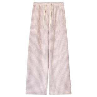 巨暖和~千鸟格加绒加厚阔腿裤女秋冬高腰宽松显瘦直筒羊羔绒裤子