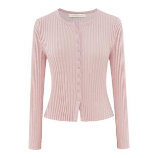 【明星同款】wana try绵羊毛坑条纸片人开衫春季新品冰川蓝上衣女