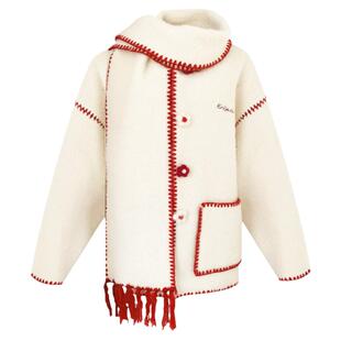 Kroche 羊羔毛肌理感花朵宽松毛衣外套+香风双排扣冬季新款