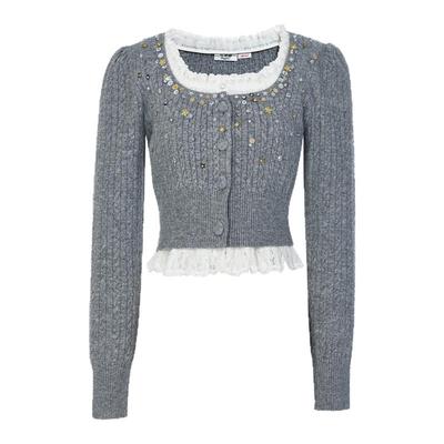 lefame拉飞姆2025冬季新款高知miu系拼接假两件针织开衫上衣