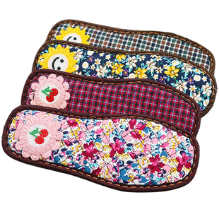 5双送1双手工编织毛线鞋棉绒保暖棉拖鞋底加厚防滑耐磨刺绣碎花底