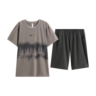 芬腾男士夏季纯棉短袖睡衣套装
