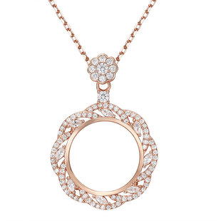 S925纯银平安扣吊坠空托豪华款白金色圆形翡翠女马贝无事牌吊坠托