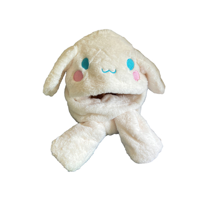 耳朵会动帽子女秋冬围巾手套一体