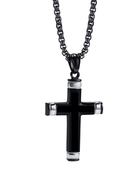 十字架钛钢吊坠裂纹锆石项链饰品
