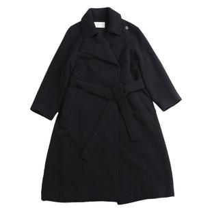 readme秋冬女文艺羊毛双面呢过膝黑中长款大衣外套T80937388