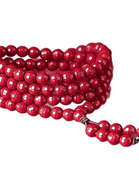 正品万山108颗朱砂红晶砂手串