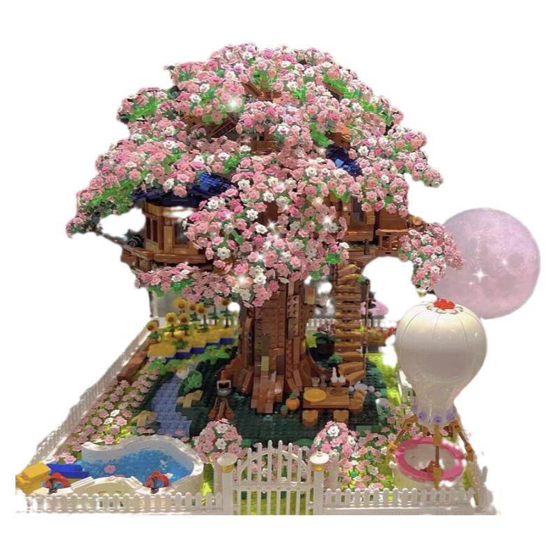 小红书同款樱花树屋网红积木女孩子高难度拼装3D立体玩具2024新款